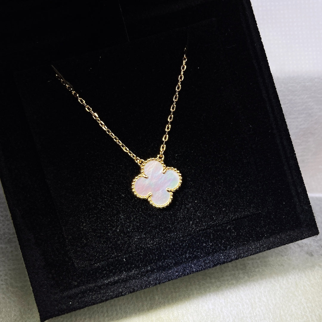 rose gold resin clover Necklace for women - alternate angle view 7