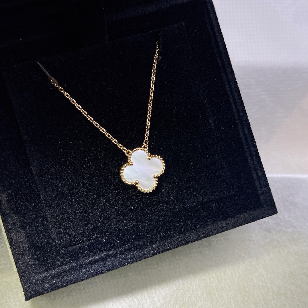 rose gold resin clover Necklace for women - alternate angle view 5