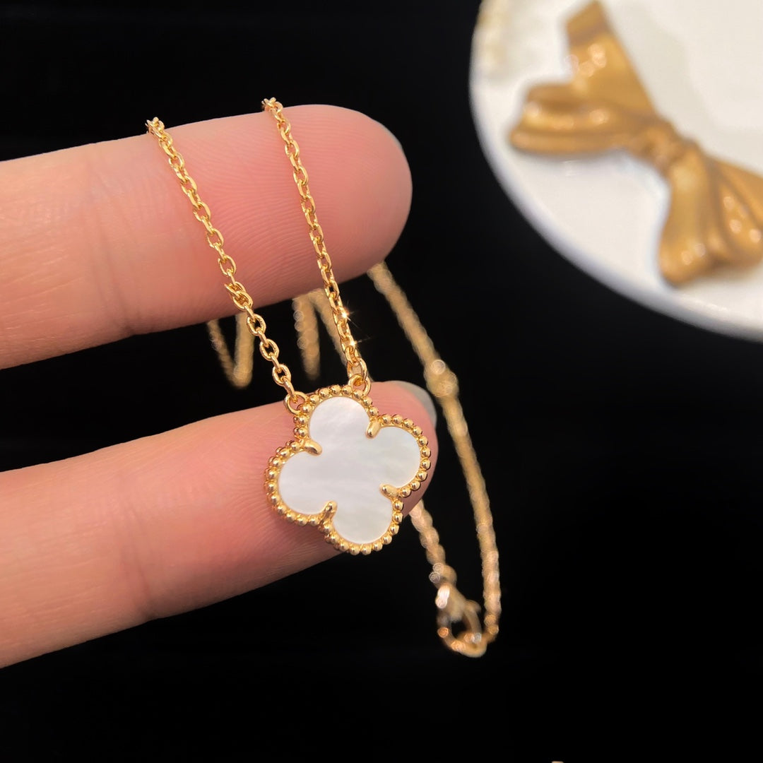 rose gold resin clover Necklace for women - alternate angle view 3