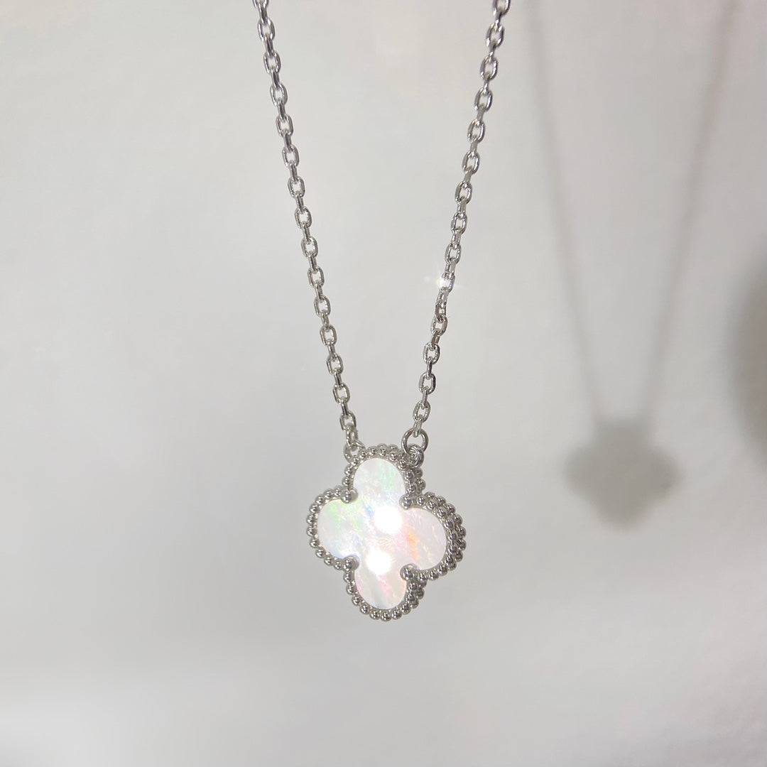 rose gold resin clover Necklace for women - alternate angle view 2