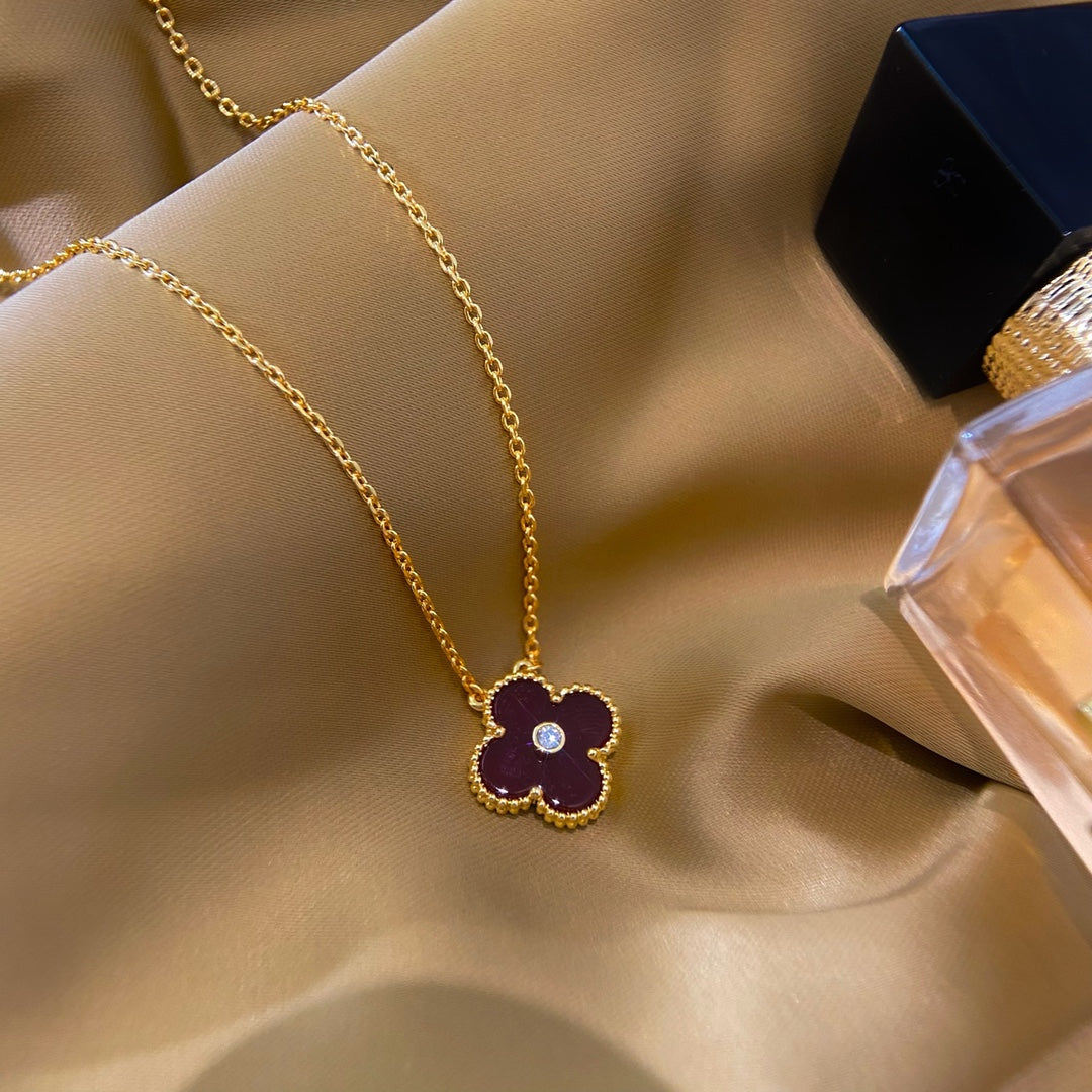 rose gold resin clover Necklace for women - alternate angle view 9