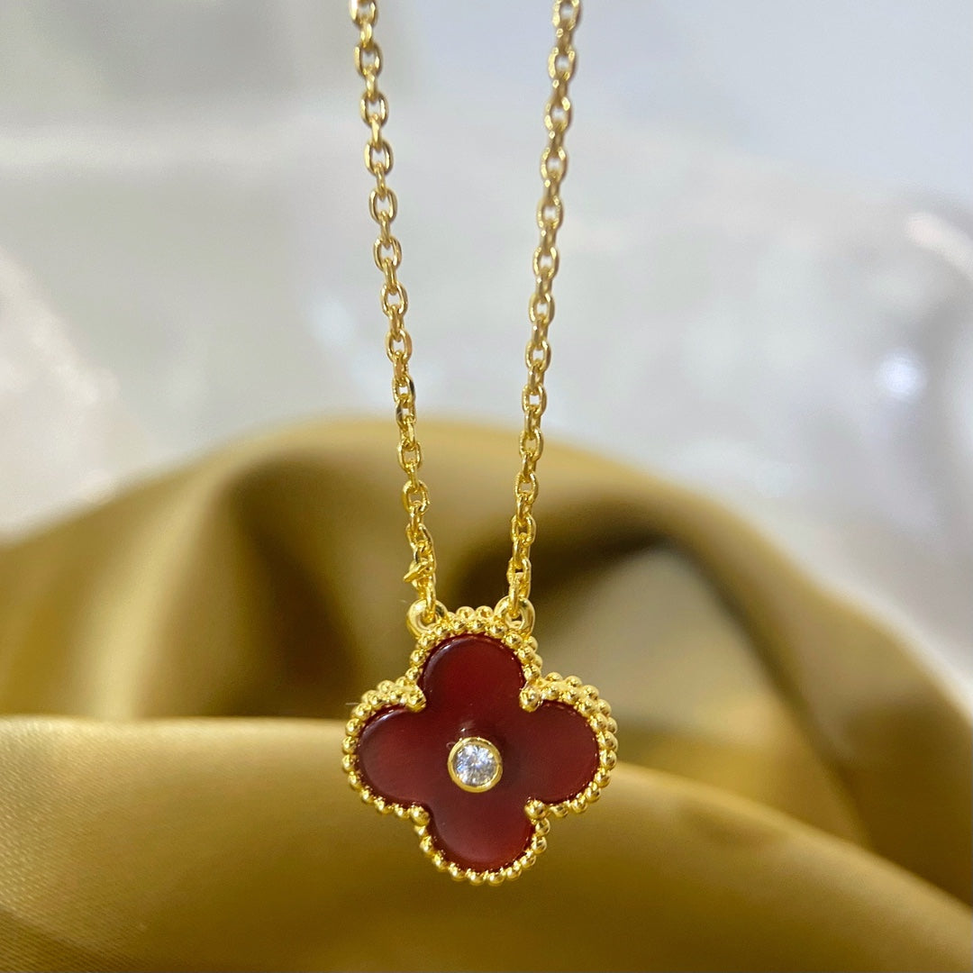 rose gold resin clover Necklace for women - alternate angle view 7