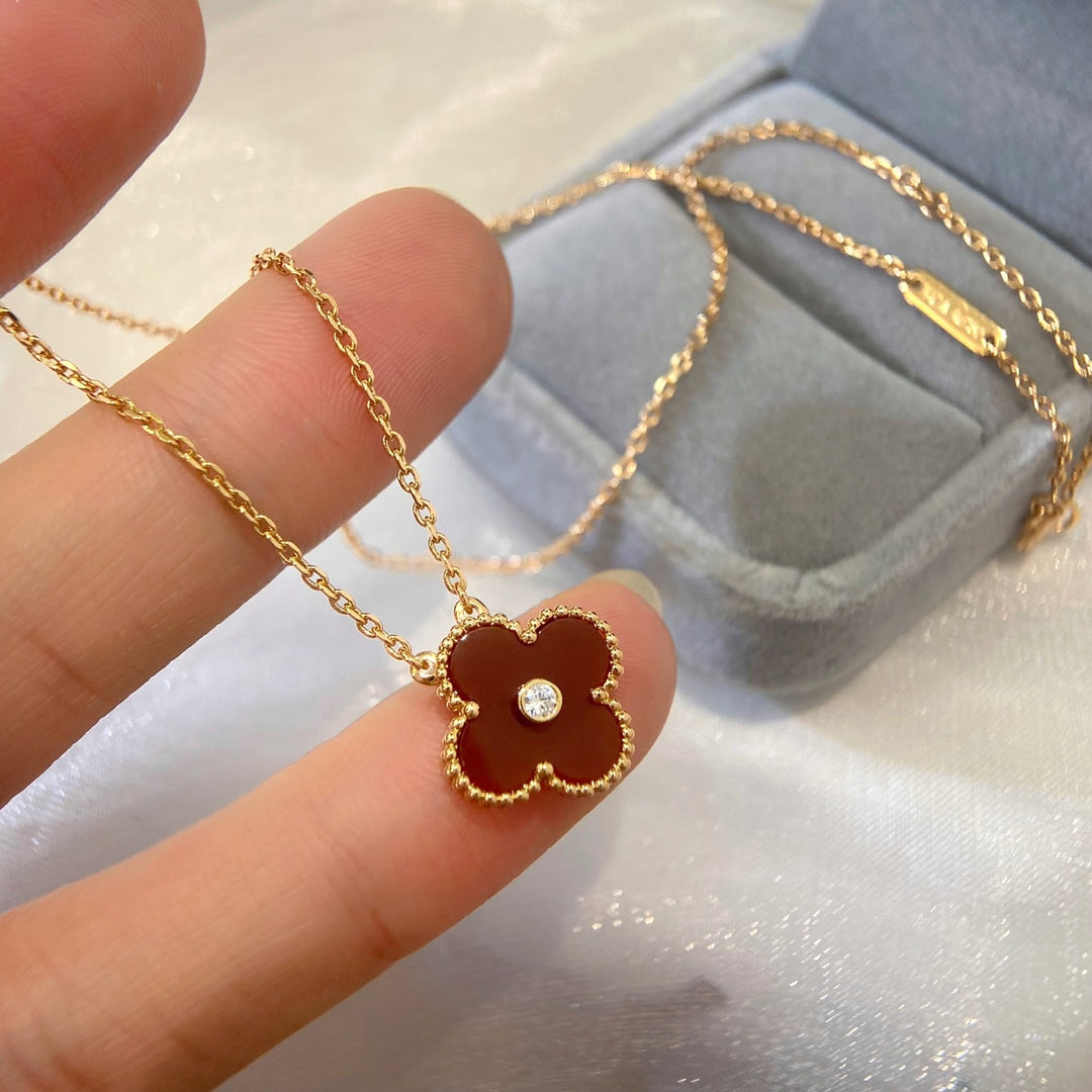 rose gold resin clover Necklace for women - alternate angle view 3