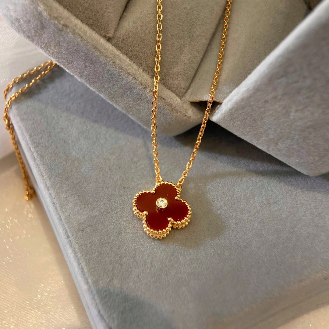rose gold resin clover Necklace for women - alternate angle view 4