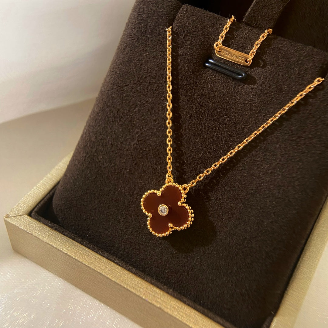 rose gold resin clover Necklace for women - alternate angle view 6