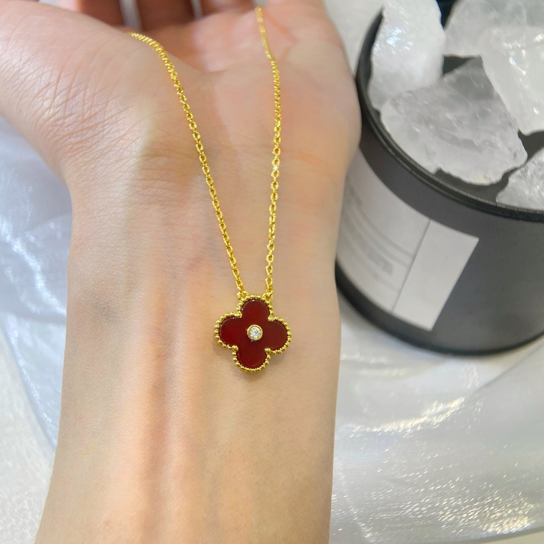 rose gold resin clover Necklace for women - alternate angle view 2