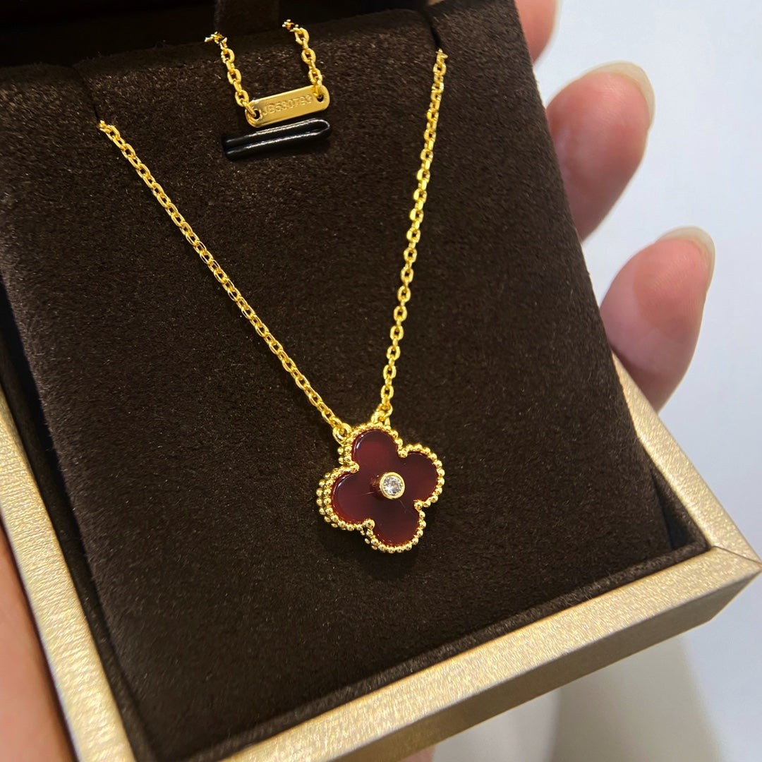 rose gold resin clover Necklace for women - alternate angle view 5
