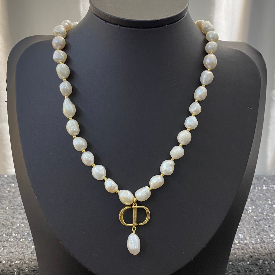 gold pearl Necklace for women - product detail view