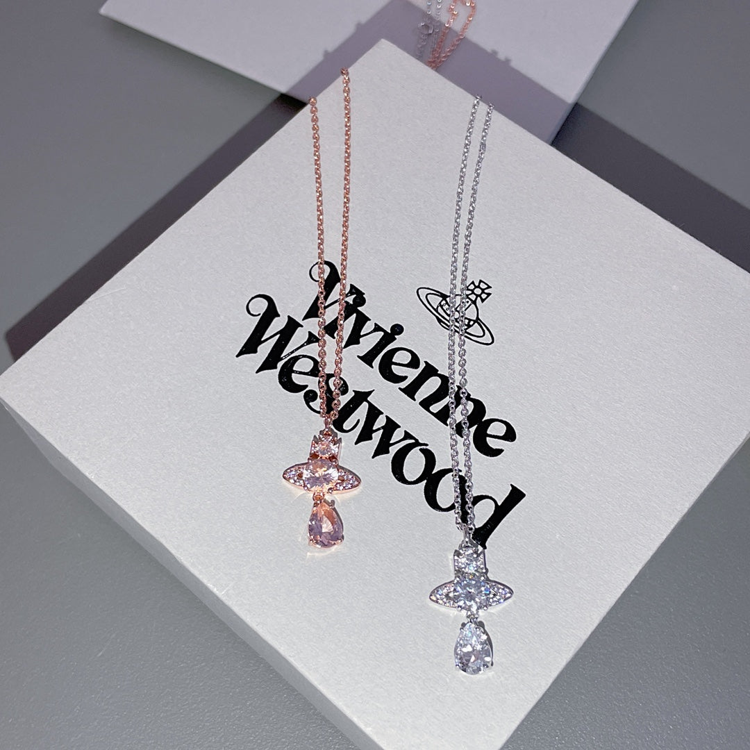 rose gold crystal rose Necklace for kids - alternate angle view 7