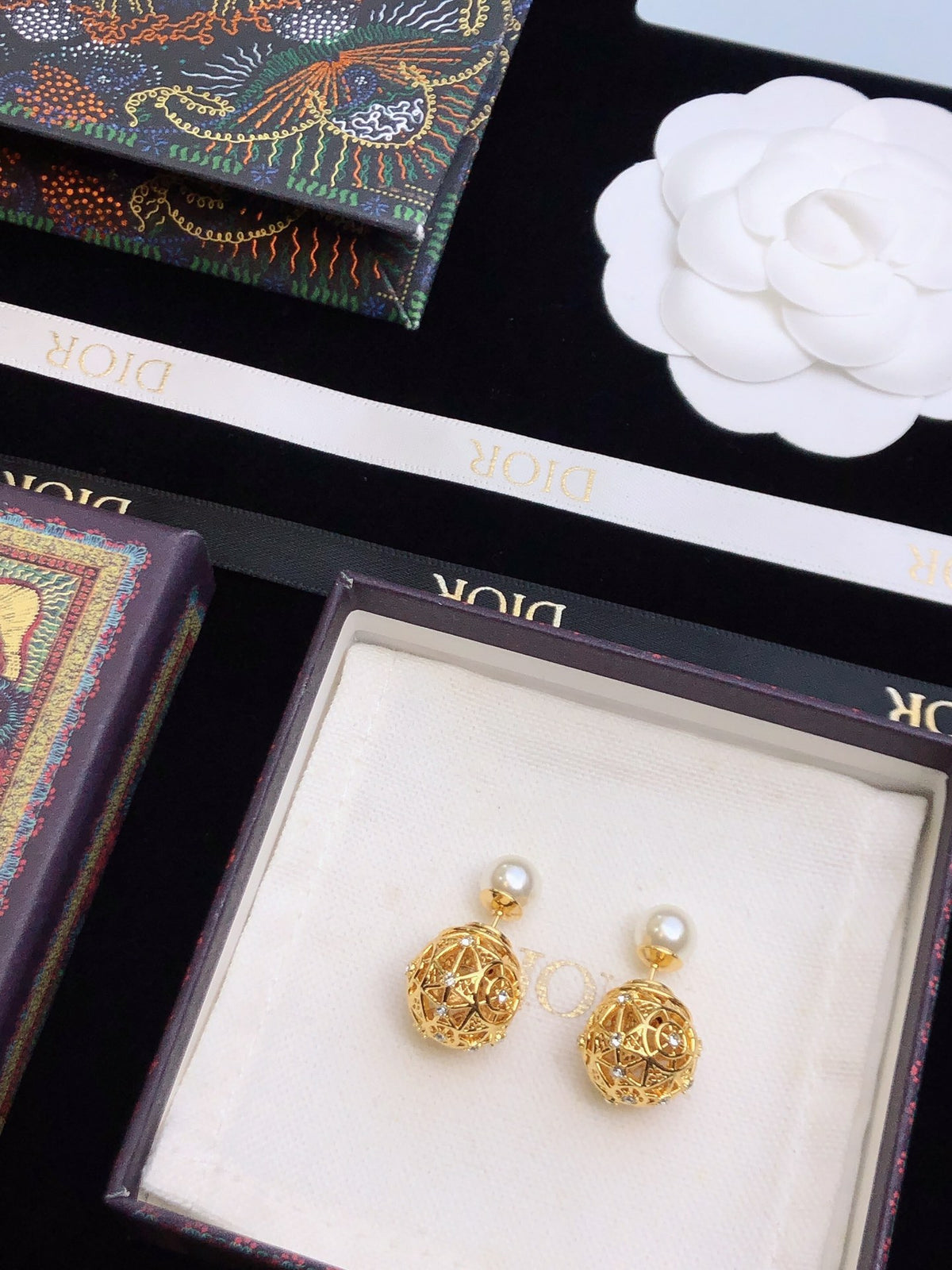 pearl letter Drop Earrings for women - product detail view