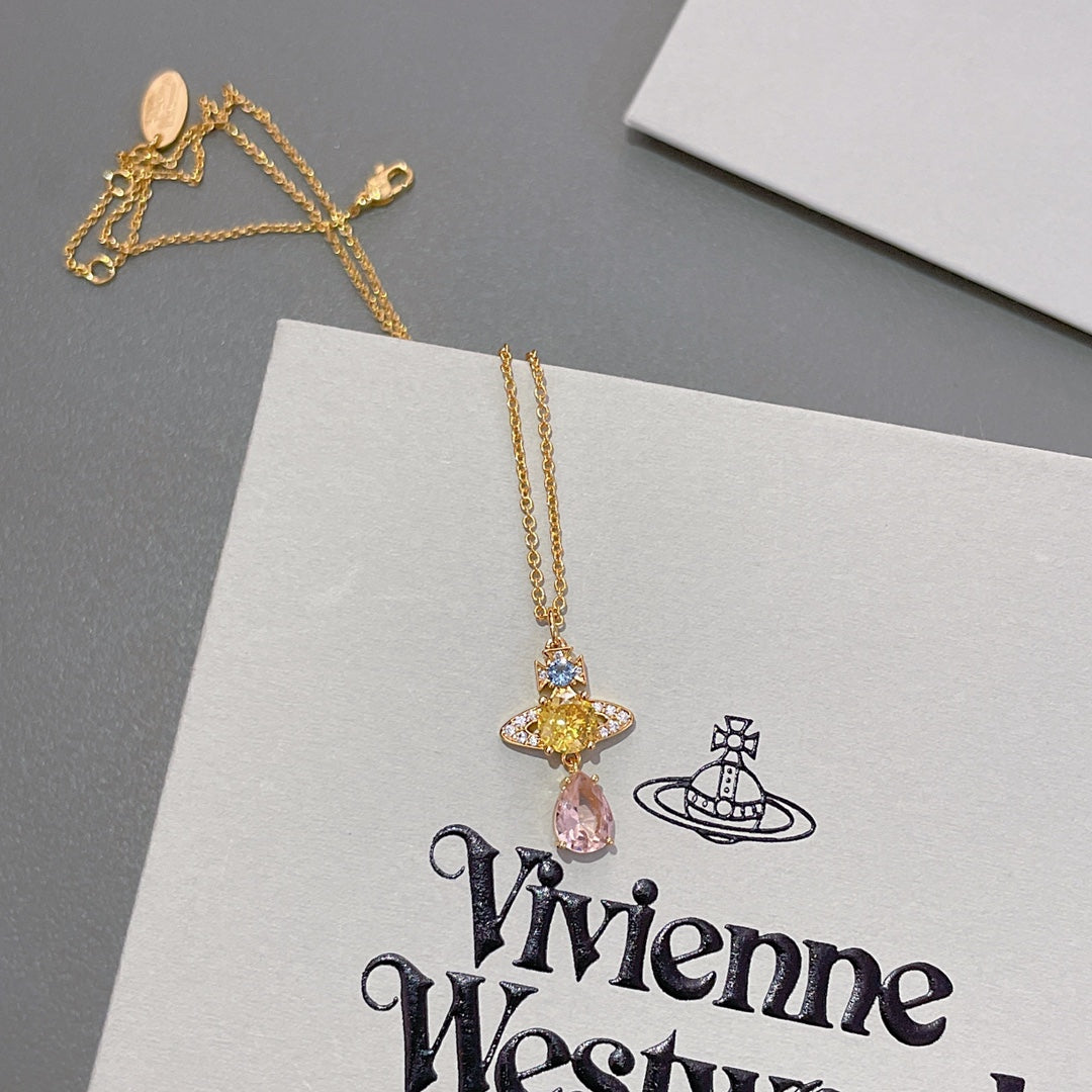 rose gold crystal rose Necklace for kids - alternate angle view 4