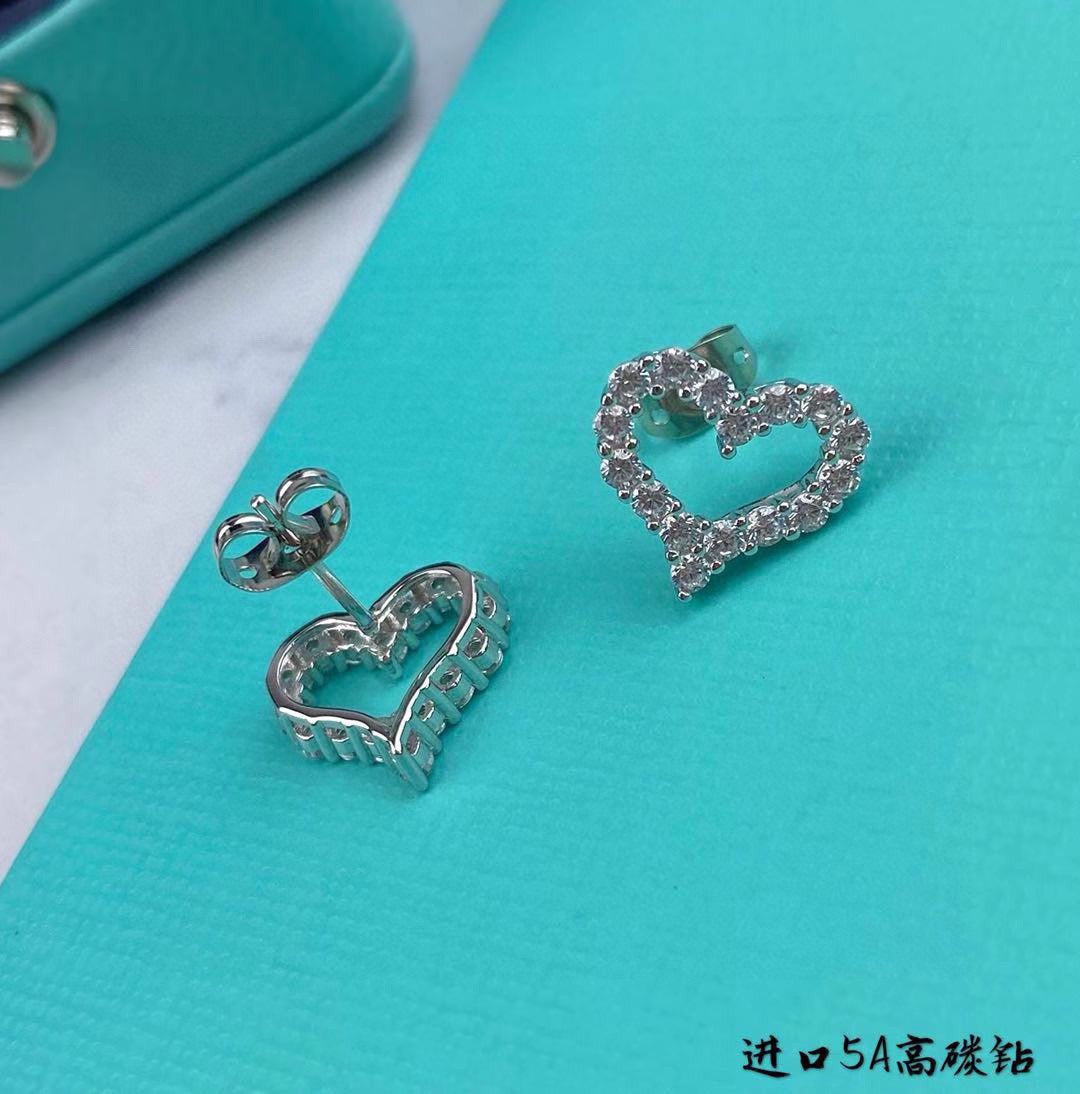 gold cubic zirconia heart Stud Earrings for women - alternate angle view 6