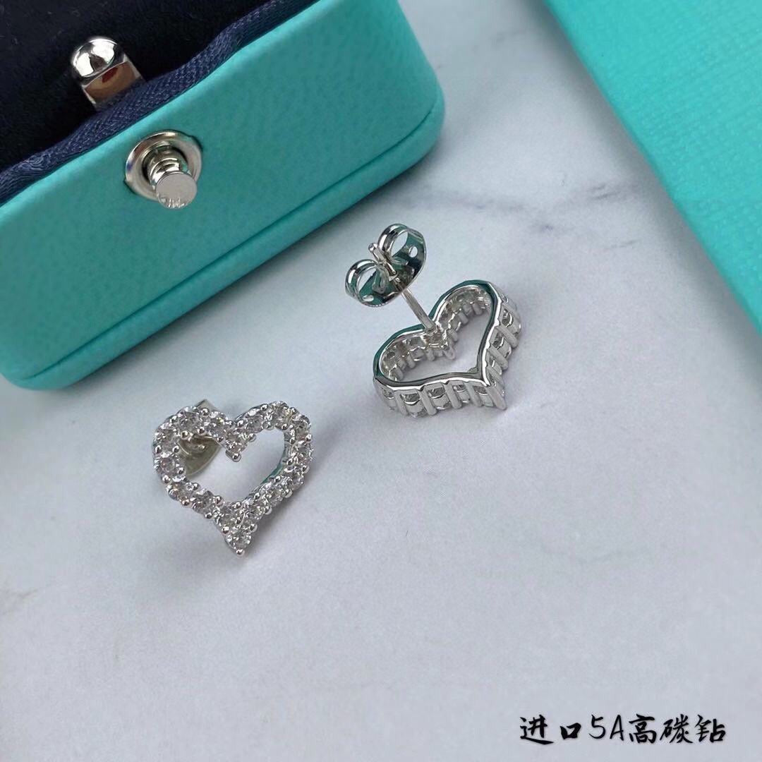 gold cubic zirconia heart Stud Earrings for women - alternate angle view 5