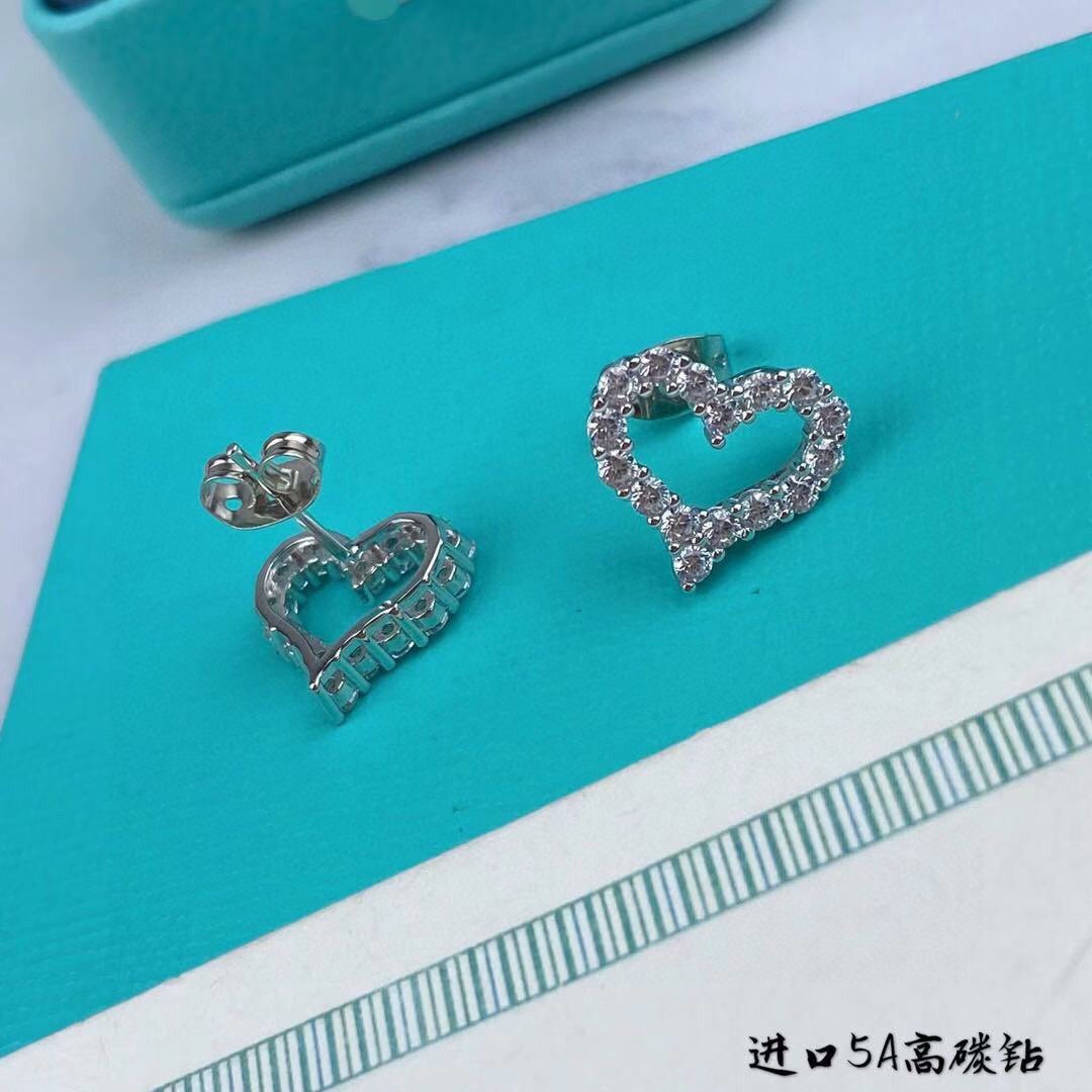 gold cubic zirconia heart Stud Earrings for women - alternate angle view 2
