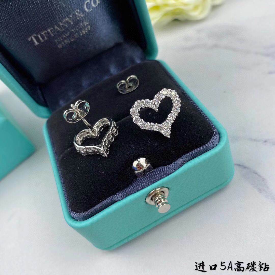 gold cubic zirconia heart Stud Earrings for women - alternate angle view 3