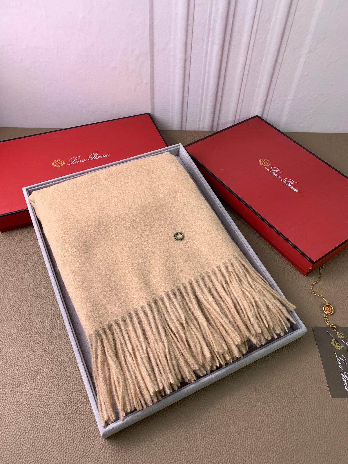 camel velvet tassel Shawl for women - alternate angle view 3