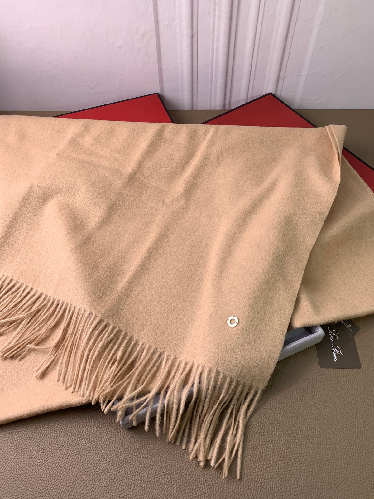 camel velvet tassel Shawl for women - alternate angle view 5