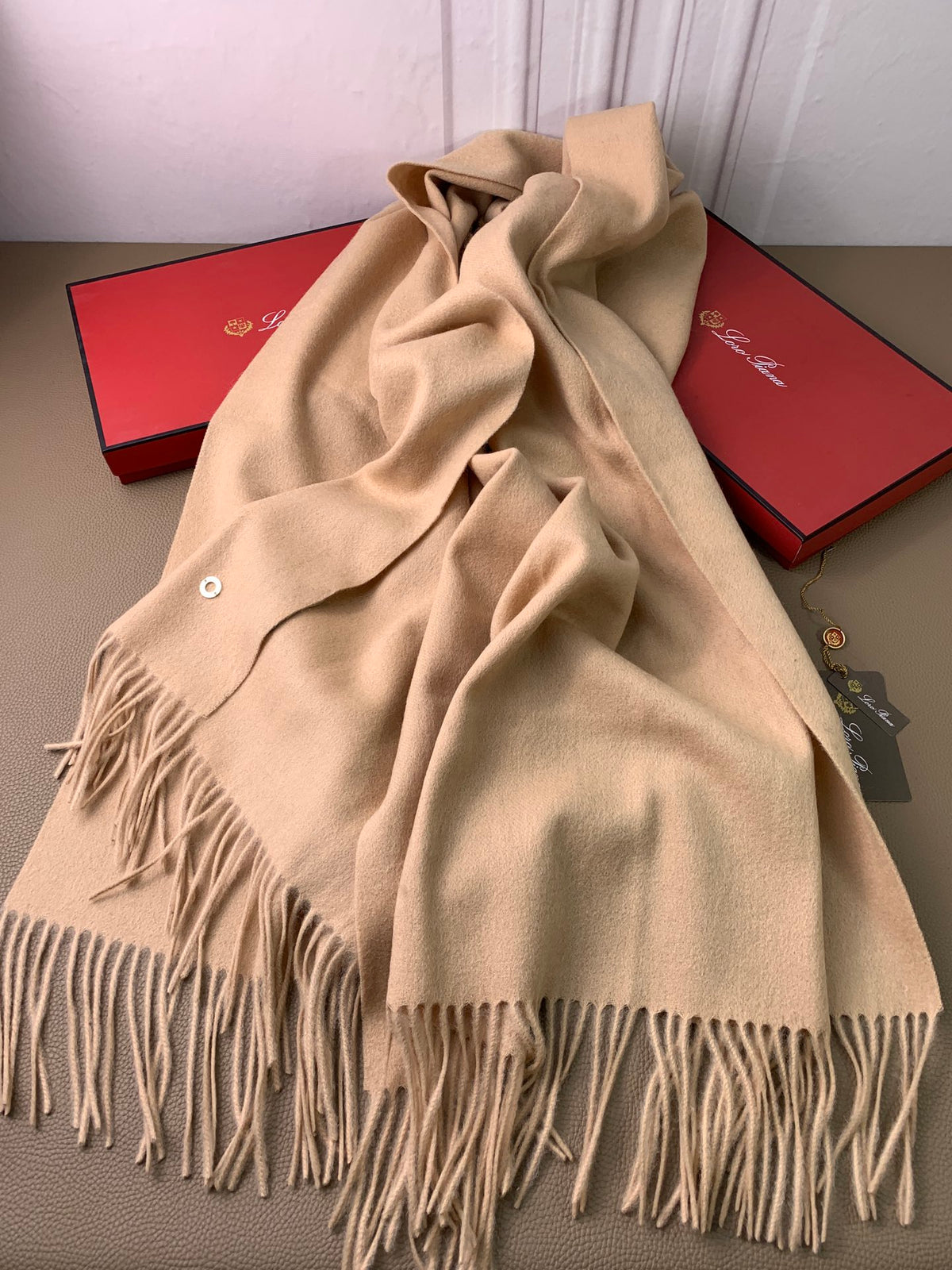 camel velvet tassel Shawl for women - alternate angle view 6