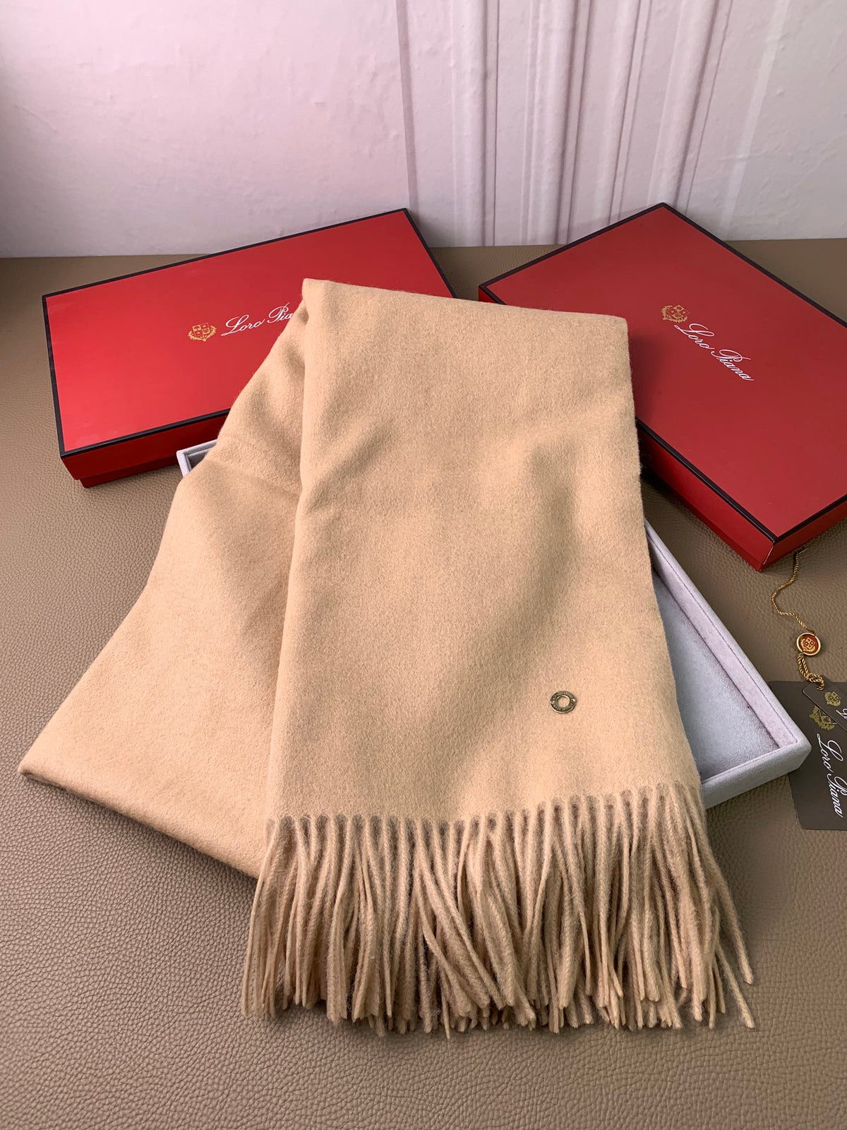 camel velvet tassel Shawl for women - alternate angle view 4