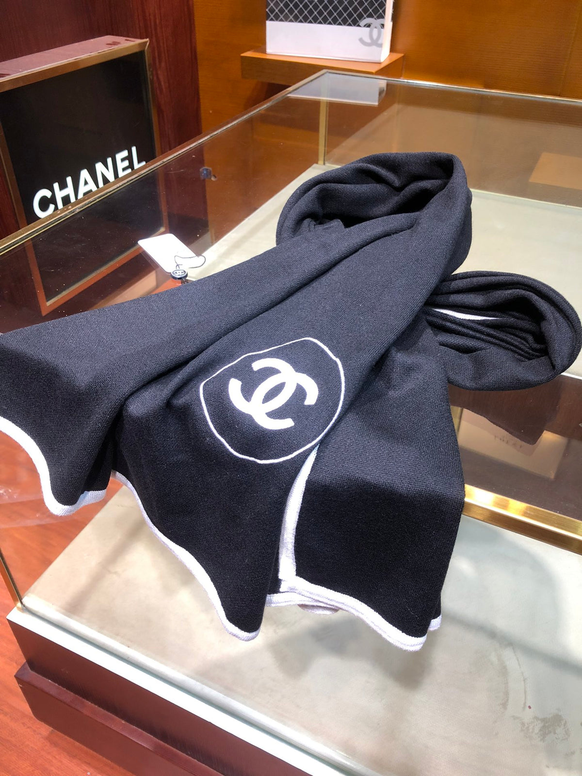 black and white velvet minimalist Scarf for women - alternate angle view 4