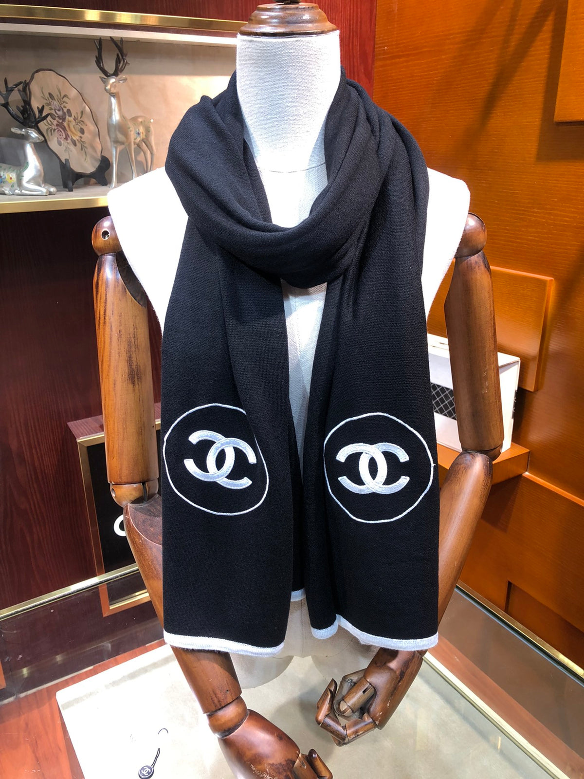 black and white velvet minimalist Scarf for women - alternate angle view 3