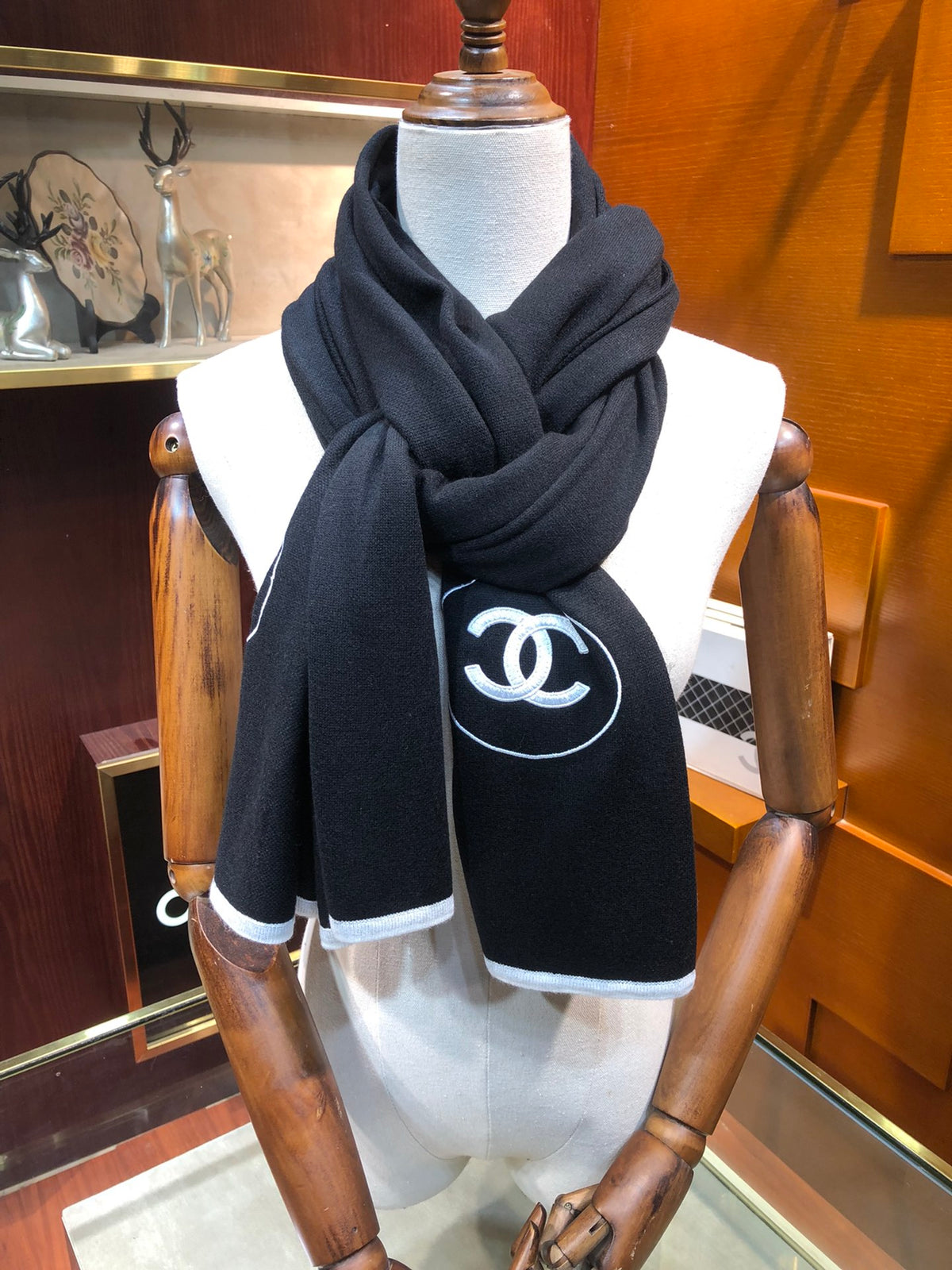 black and white velvet minimalist Scarf for women - alternate angle view 2
