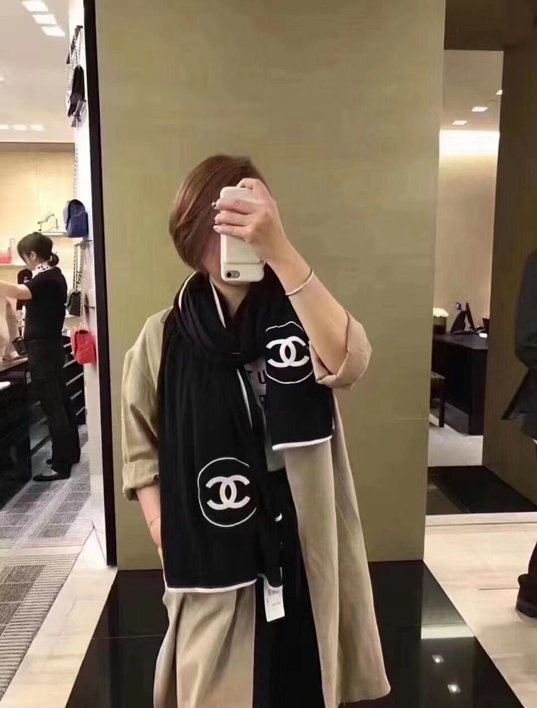 black and white velvet minimalist Scarf for women - product detail view