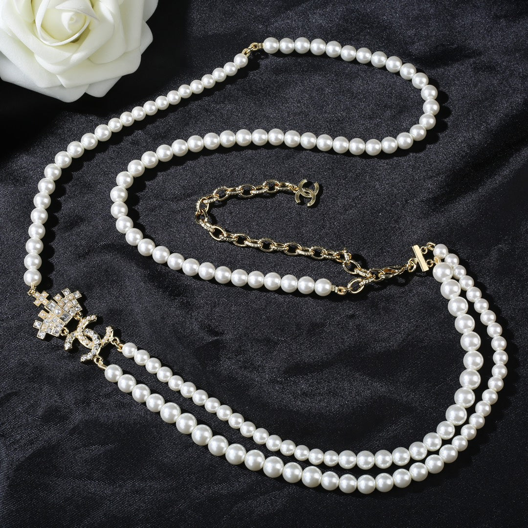 gold brass pearl Waist Chain for women - alternate angle view 2
