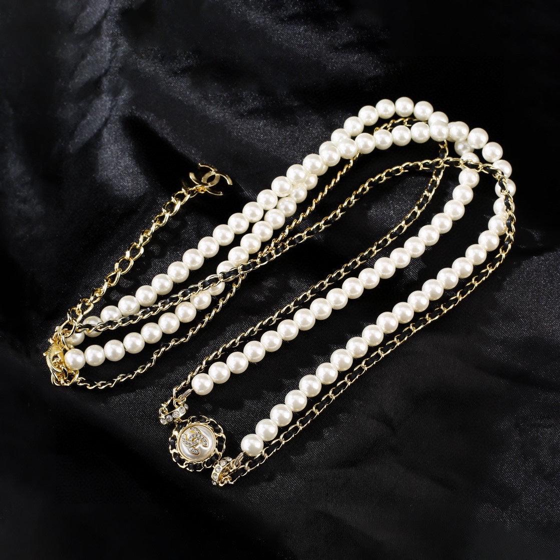 yellow brass pearl Waist Chain for women - alternate angle view 3