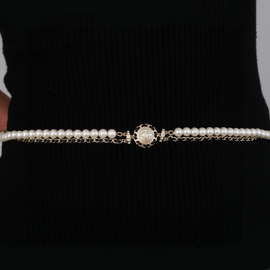 yellow brass pearl Waist Chain for women - product detail view