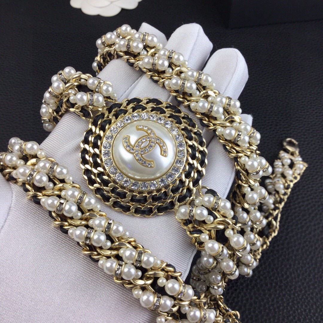 yellow brass pearl Waist Chain for women - alternate angle view 7