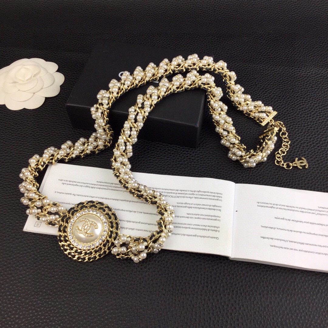 yellow brass pearl Waist Chain for women - product detail view
