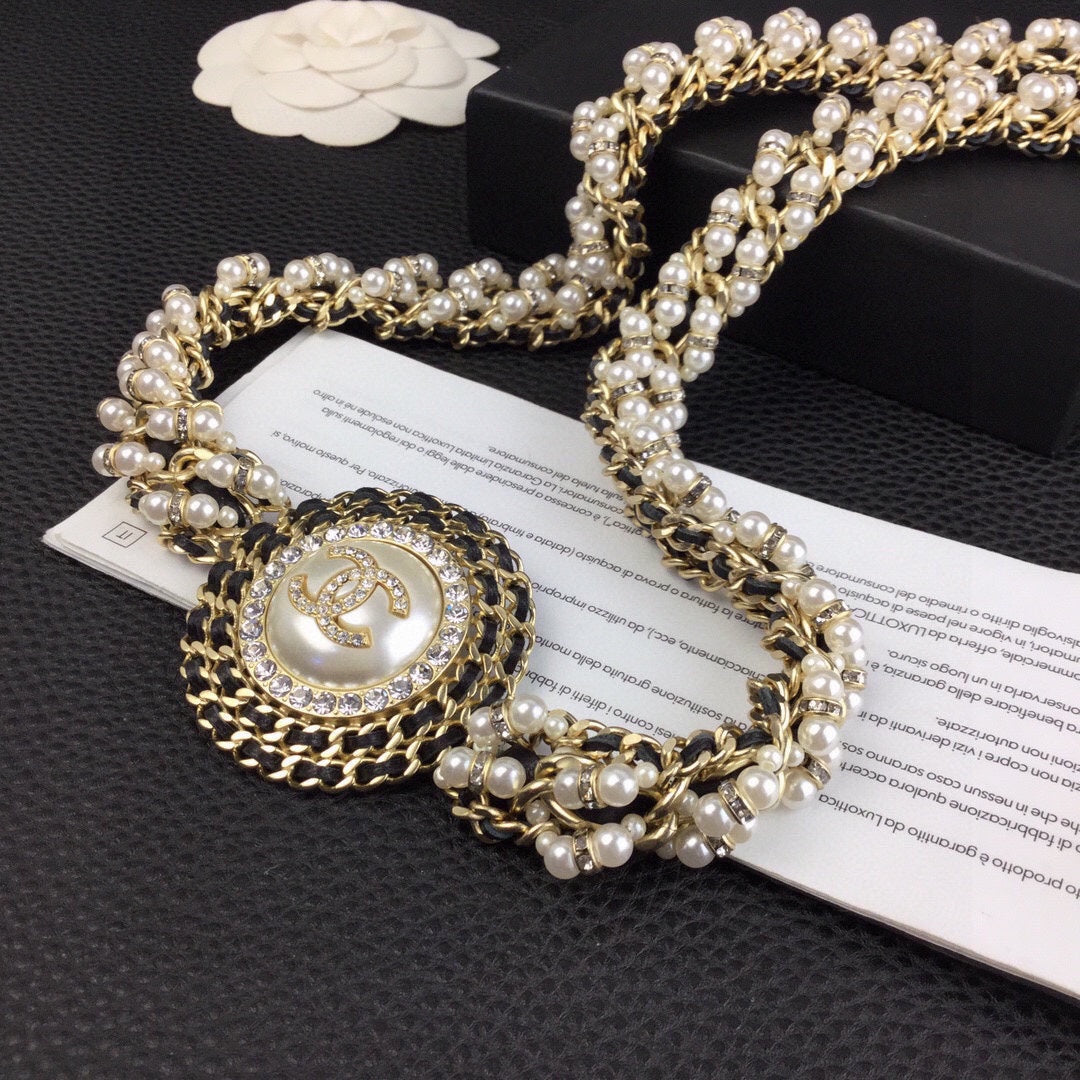 yellow brass pearl Waist Chain for women - alternate angle view 2