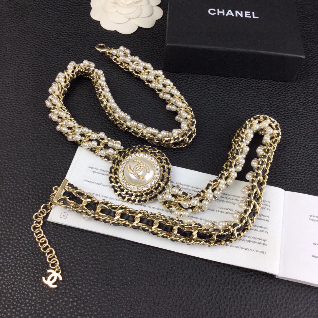 yellow brass pearl Waist Chain for women - alternate angle view 6