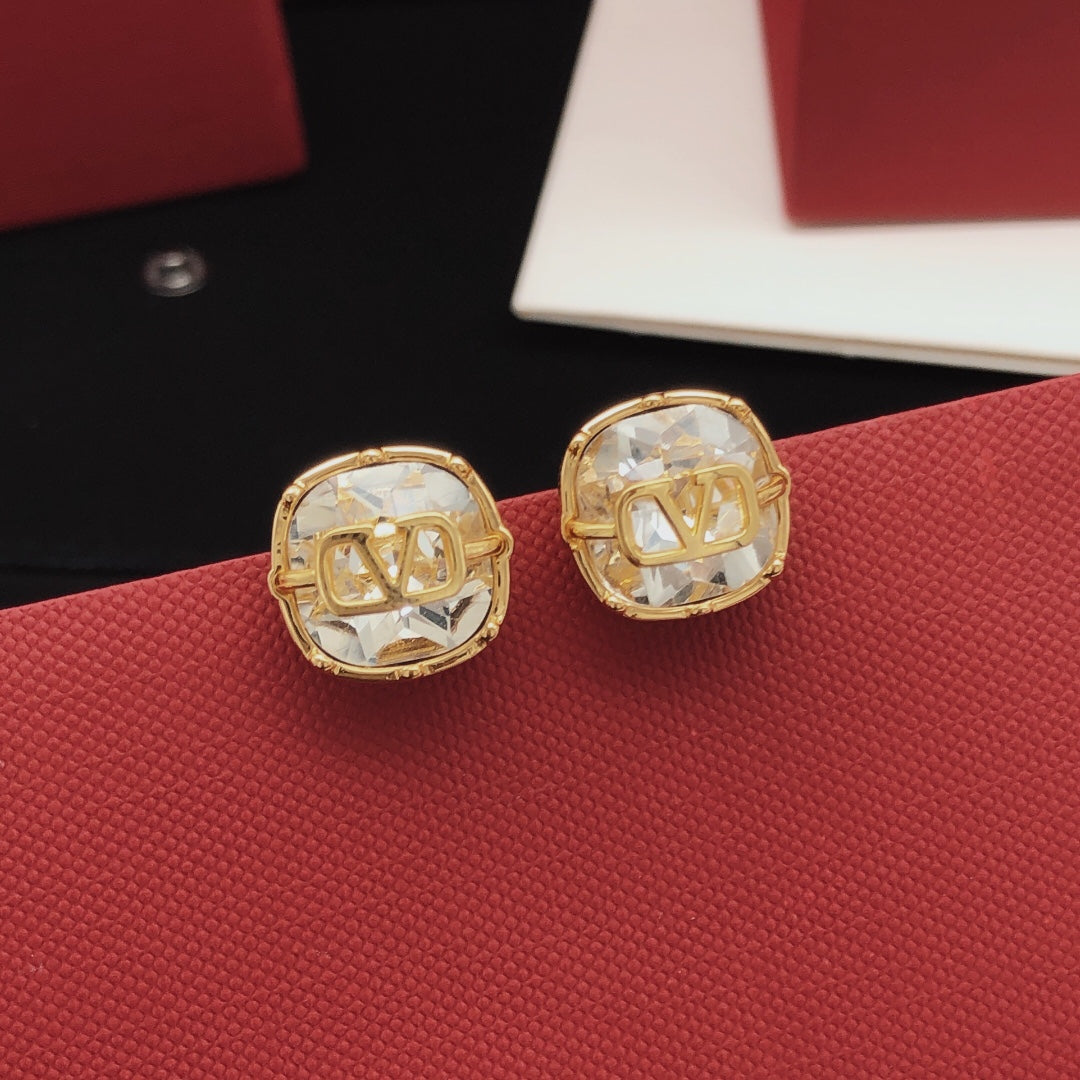 white crystal Stud Earrings for women - alternate angle view 4