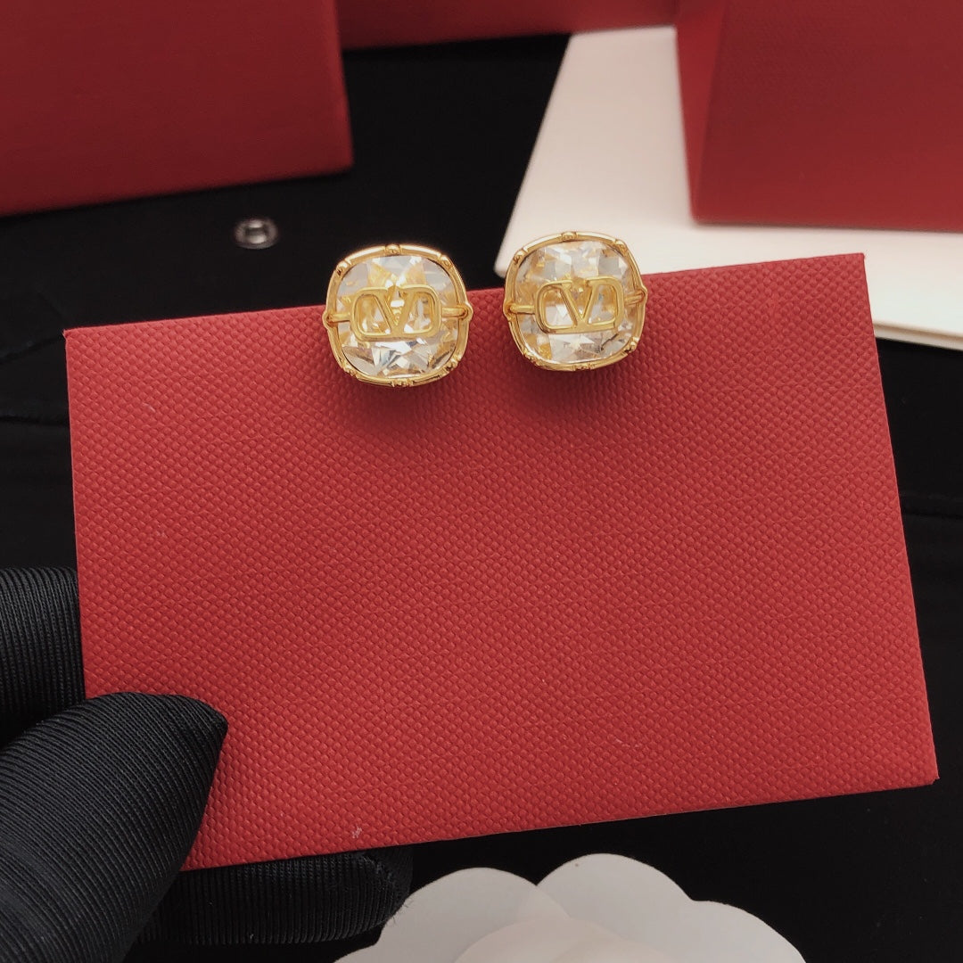 white crystal Stud Earrings for women - alternate angle view 3