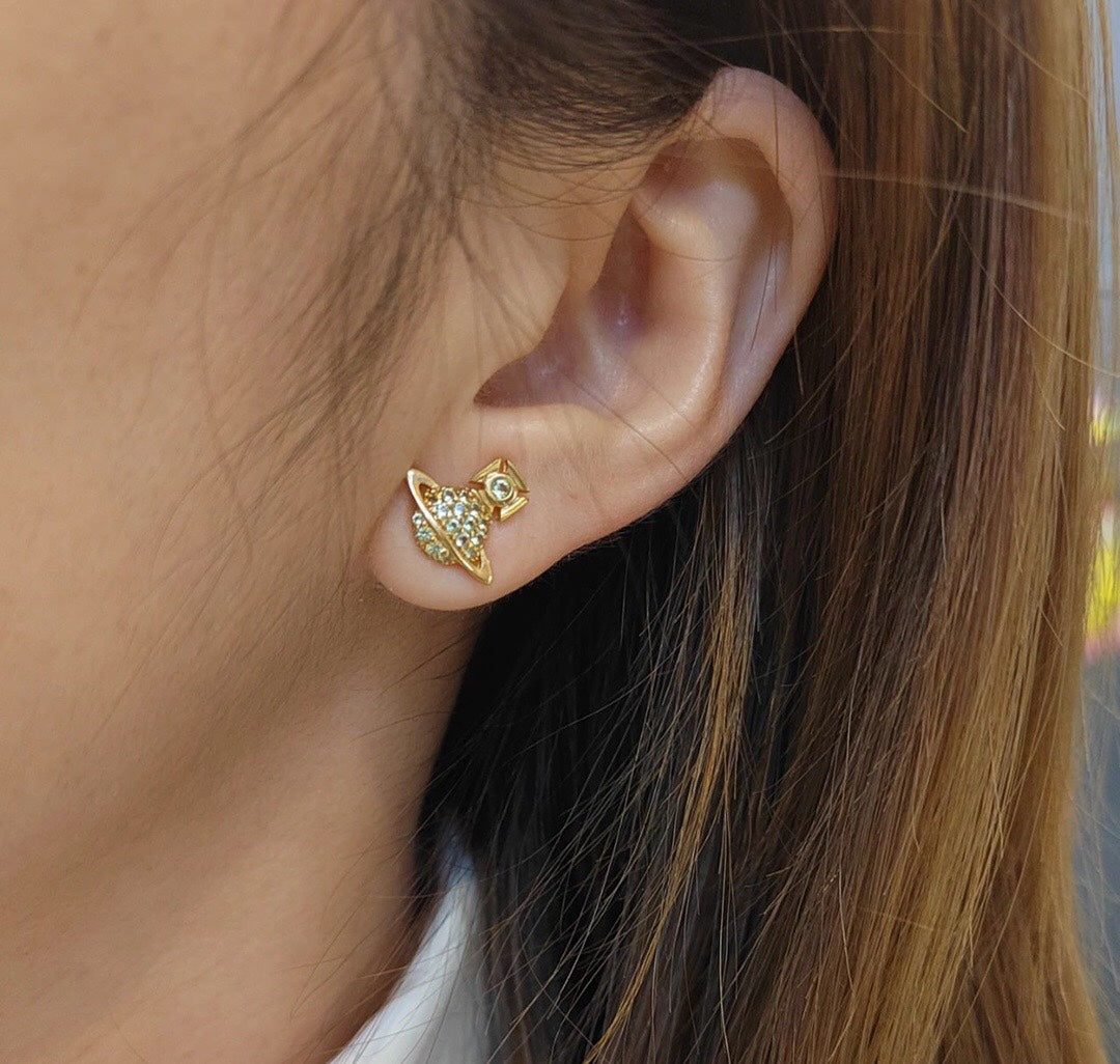gold crystal rhinestone Stud Earrings for kids - alternate angle view 2