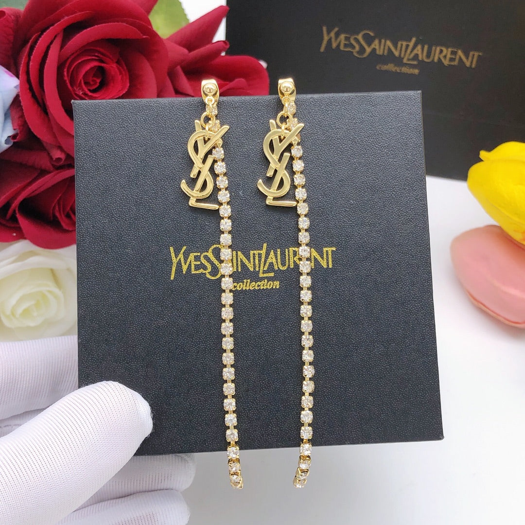 yellow brass crystal inlaid Stud Earrings for women - product detail view