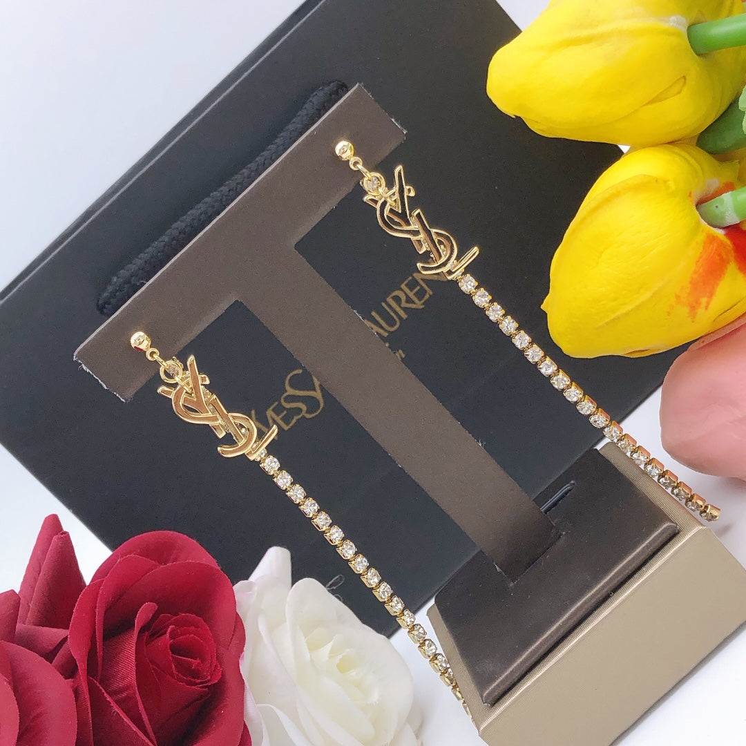 yellow brass crystal inlaid Stud Earrings for women - alternate angle view 7
