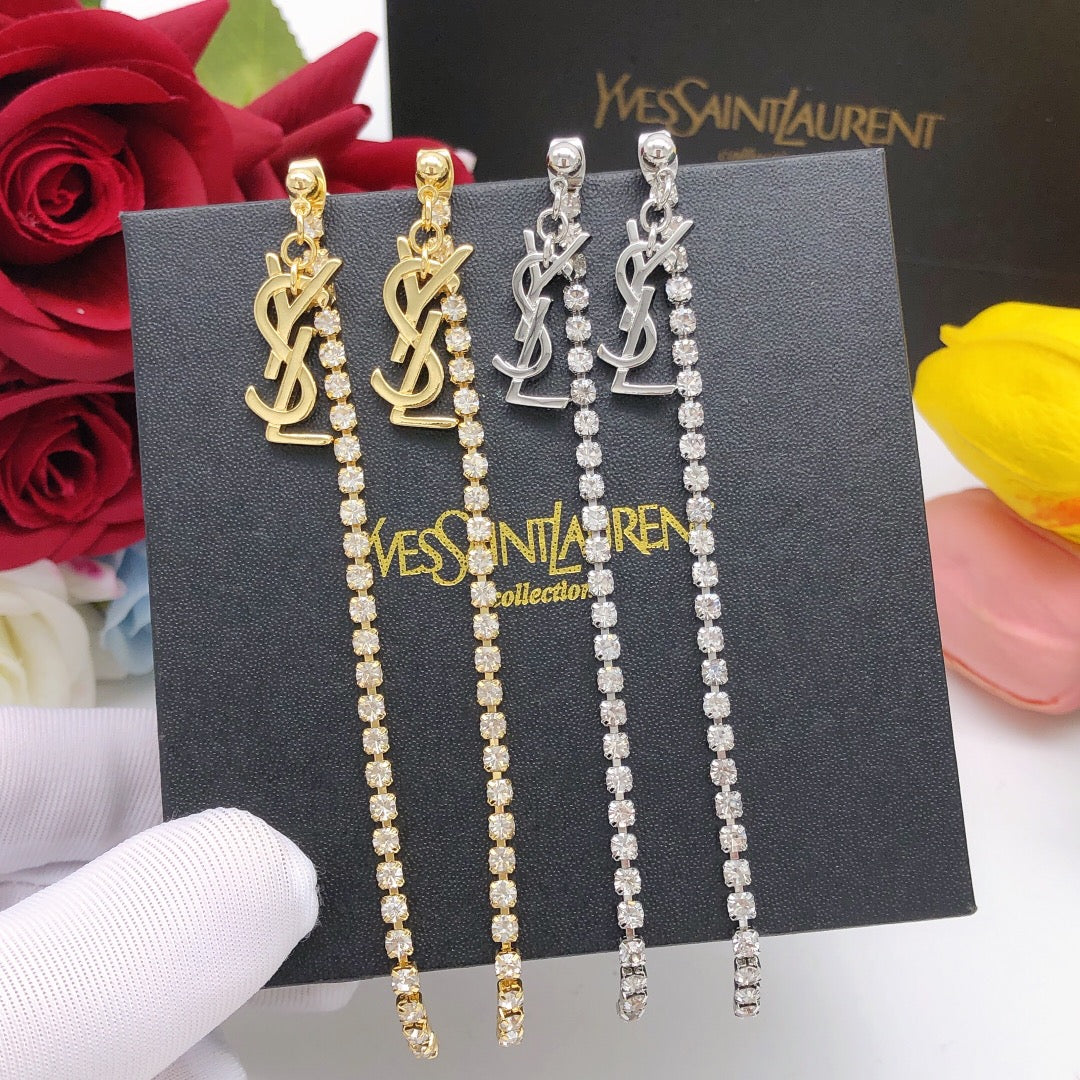 yellow brass crystal inlaid Stud Earrings for women - alternate angle view 8