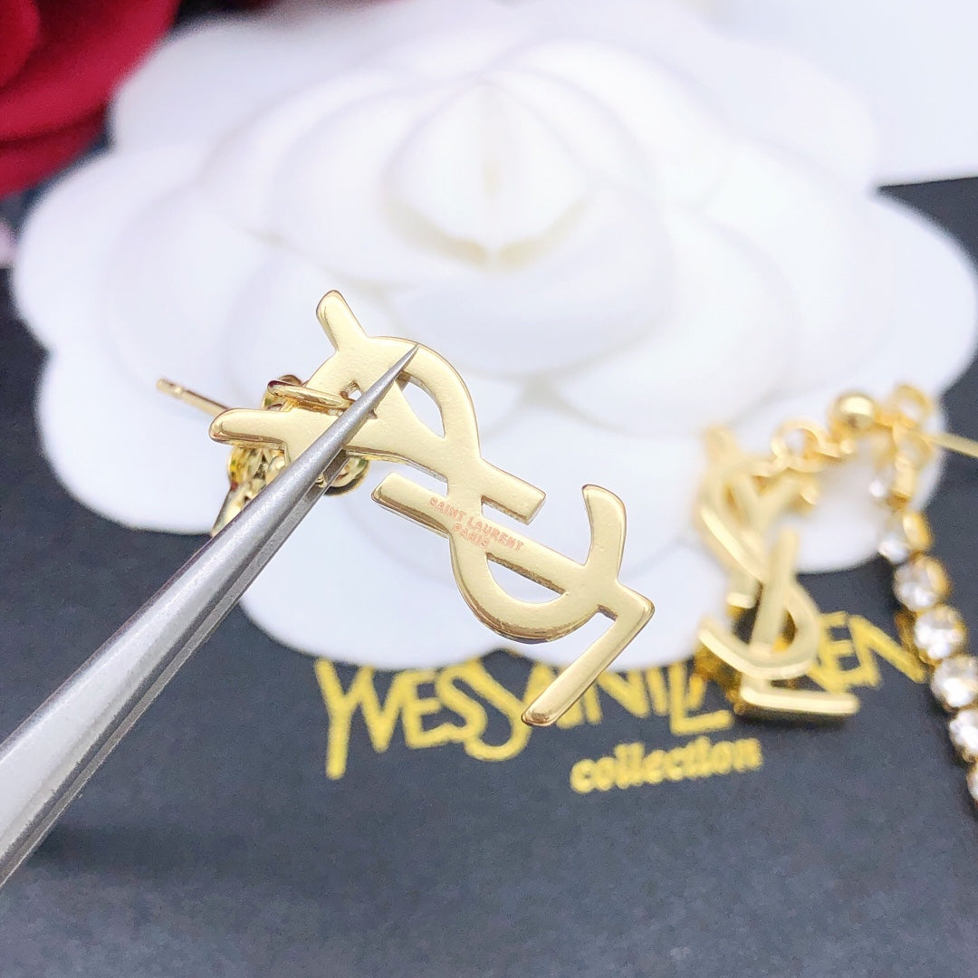 yellow brass crystal inlaid Stud Earrings for women - alternate angle view 6