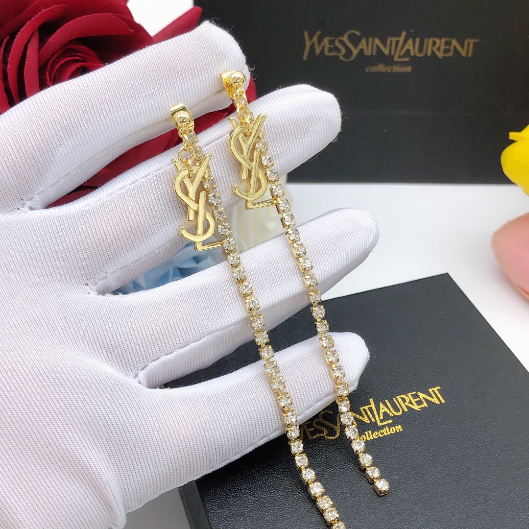 yellow brass crystal inlaid Stud Earrings for women - alternate angle view 4