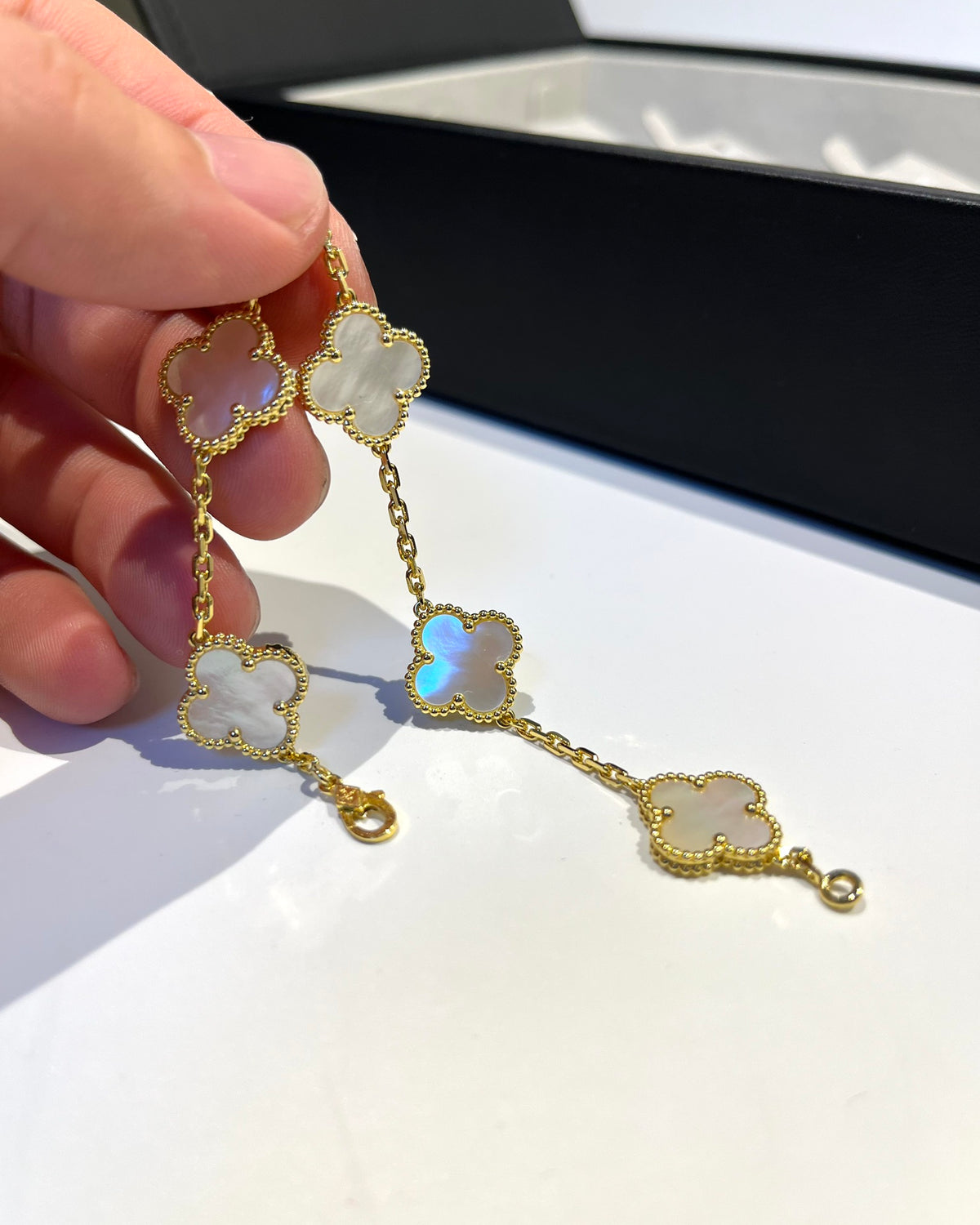 gold mother of pearl floral Bracelet for women - alternate angle view 2