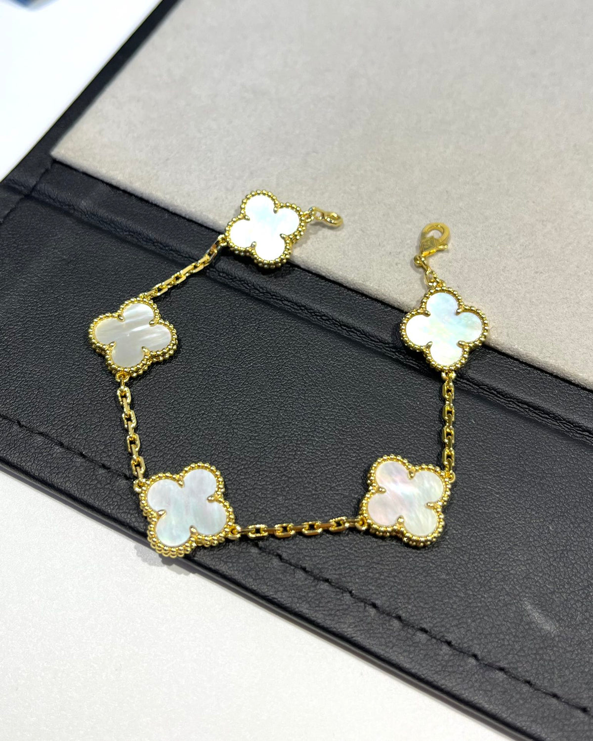 gold mother of pearl floral Bracelet for women - alternate angle view 9