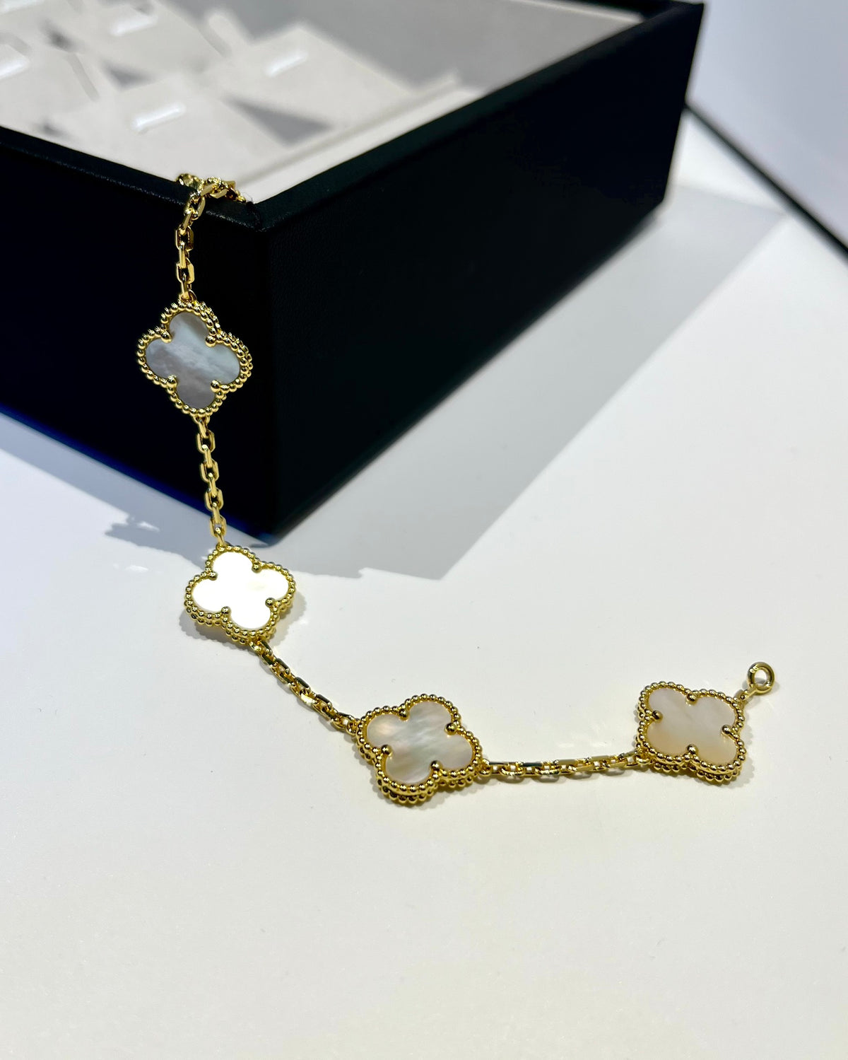 gold mother of pearl floral Bracelet for women - alternate angle view 4