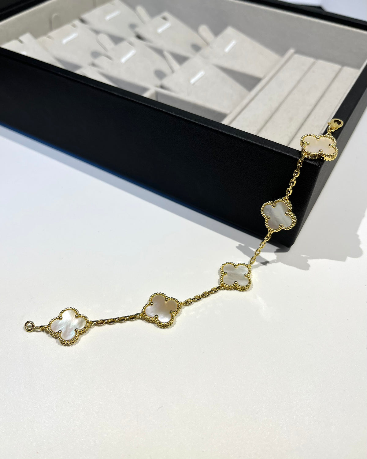 gold mother of pearl floral Bracelet for women - alternate angle view 3