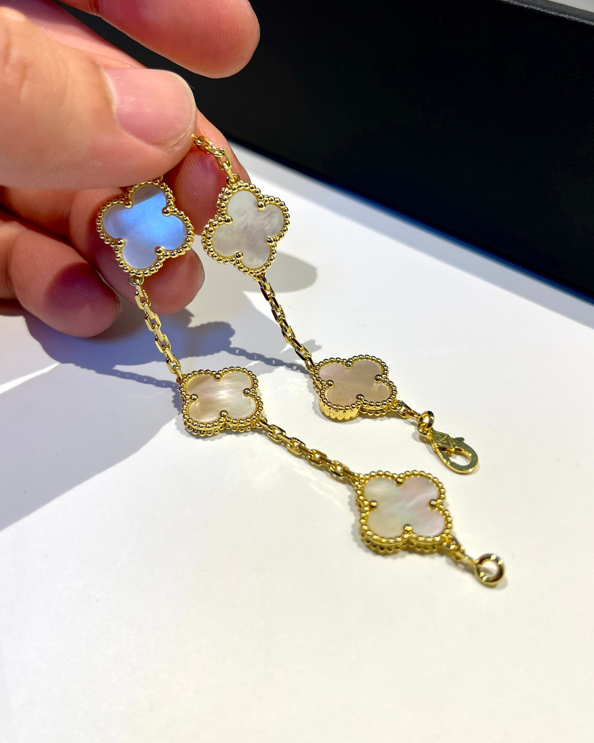 gold mother of pearl floral Bracelet for women - alternate angle view 5