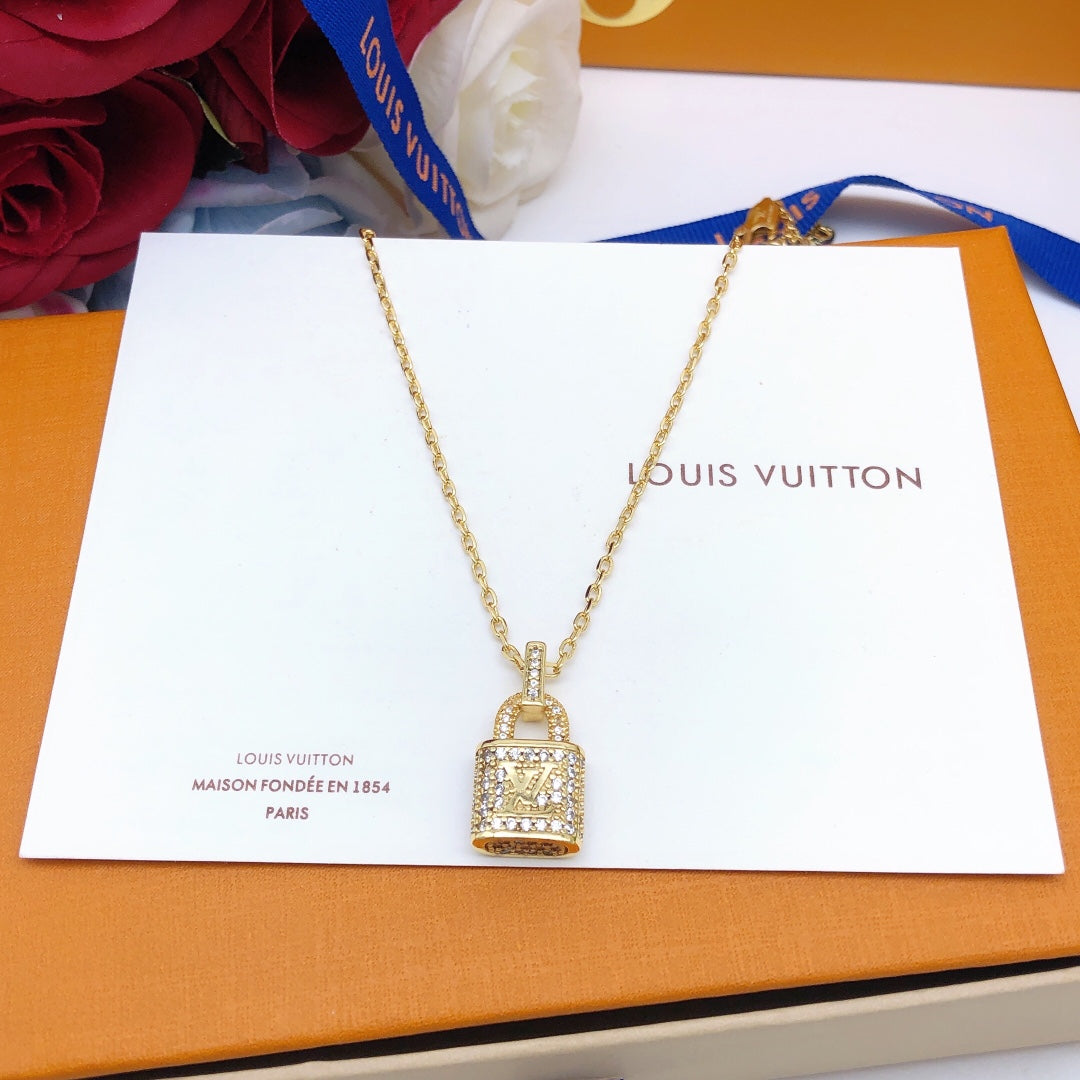 yellow brass crystal inlaid Necklace for women - alternate angle view 6
