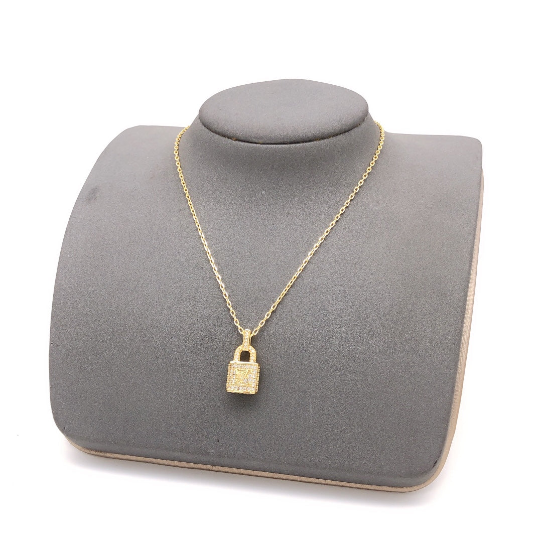 yellow brass crystal inlaid Necklace for women - alternate angle view 9