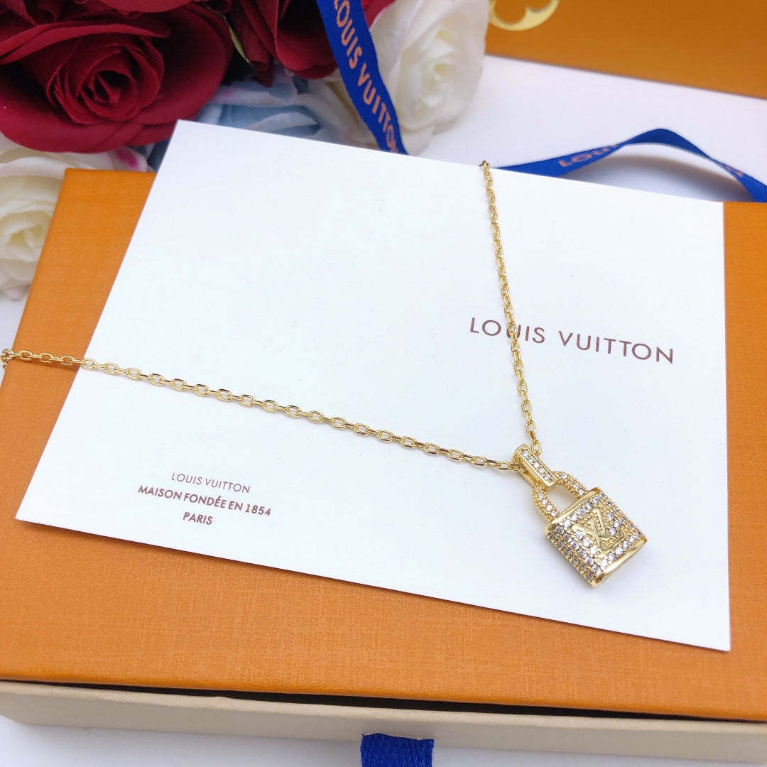 yellow brass crystal inlaid Necklace for women - alternate angle view 3